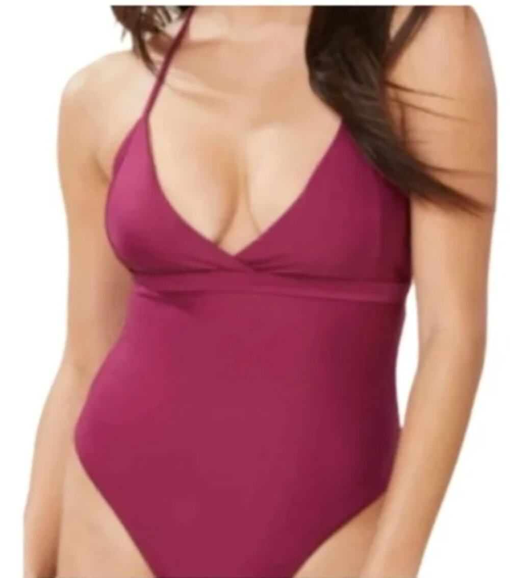 NWT Andie Women's The Lagos Halter One Piece Swimsuit Smooth Plum Size M
